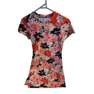Juicy Couture Floral Print Womens Fitted T-Shirt Short Sleeves Cotton Blend Size
